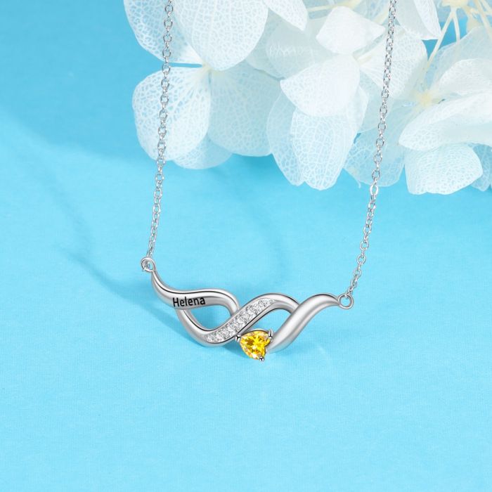Sterling Silver Infinity Shape Birthstone Pendant Necklace
