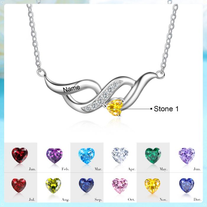 Sterling Silver Infinity Shape Birthstone Pendant Necklace