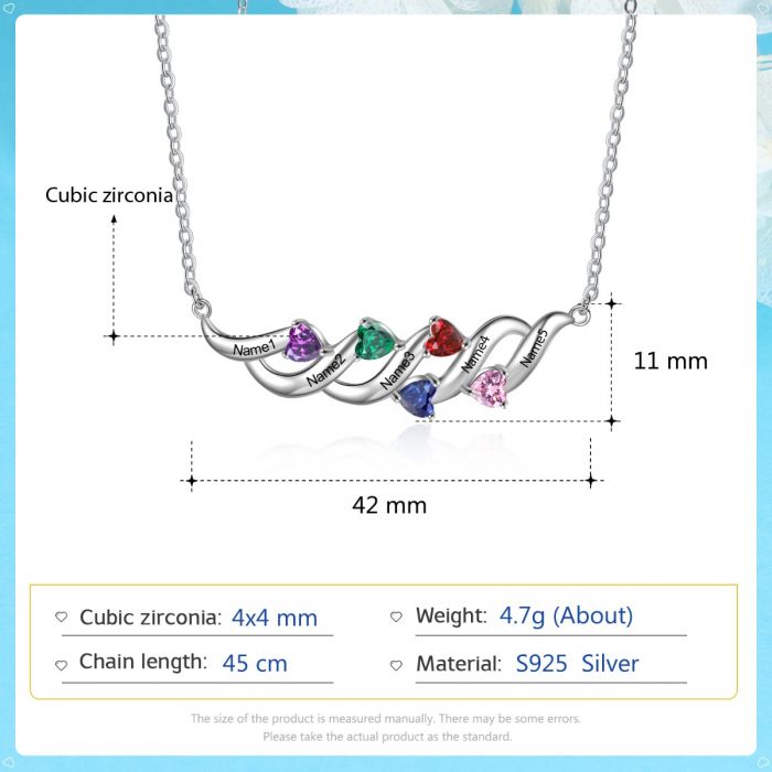 Sterling Silver Heart Shape 5 Birthstones Pendant Necklace