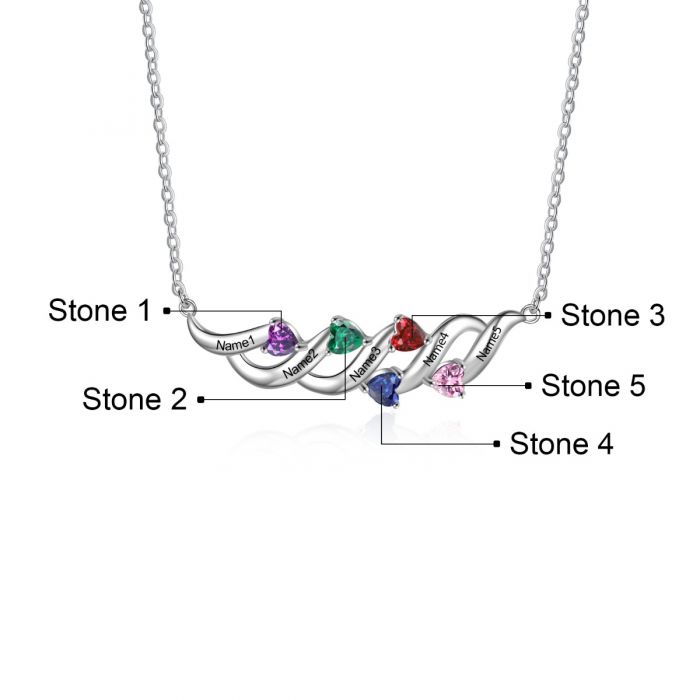 Sterling Silver Heart Shape 5 Birthstones Pendant Necklace