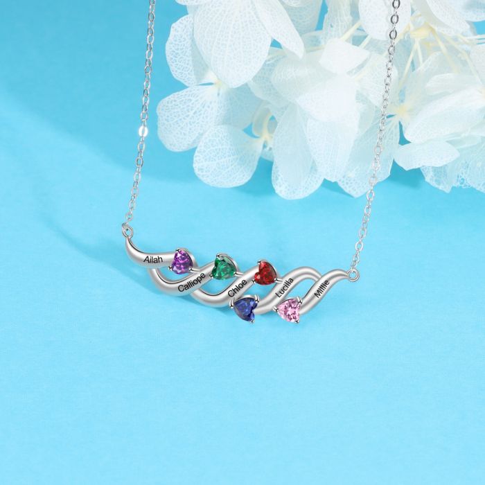 Sterling Silver Heart Shape 5 Birthstones Pendant Necklace