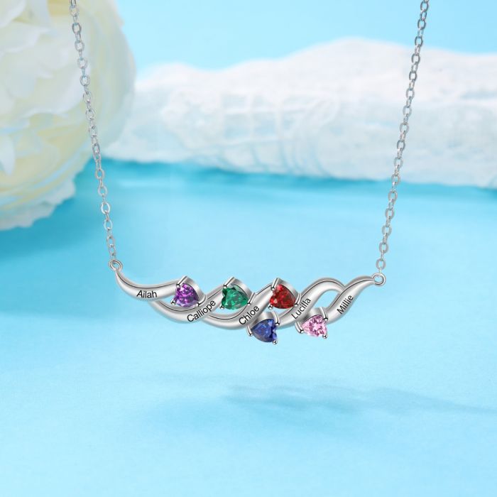 Sterling Silver Heart Shape 5 Birthstones Pendant Necklace