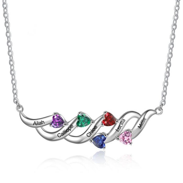 Sterling Silver Heart Shape 5 Birthstones Pendant Necklace