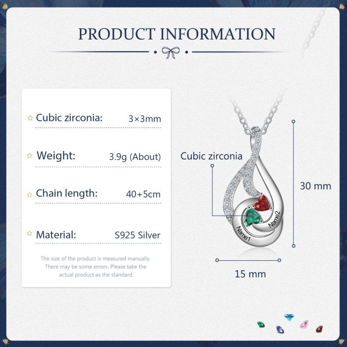 Sterling Silver Drop Shape Birthstone Necklace