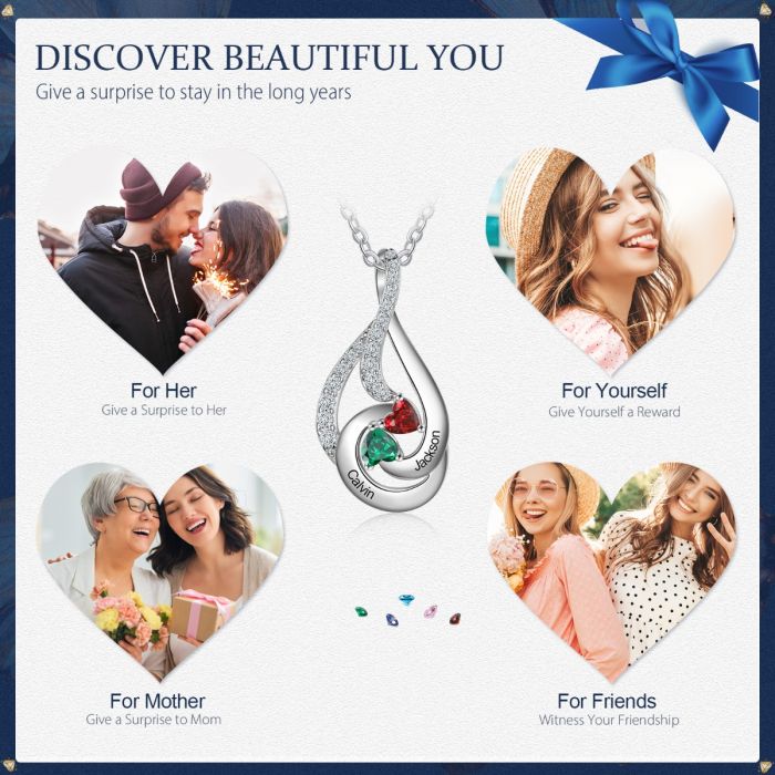 Sterling Silver Drop Shape Birthstone Necklace