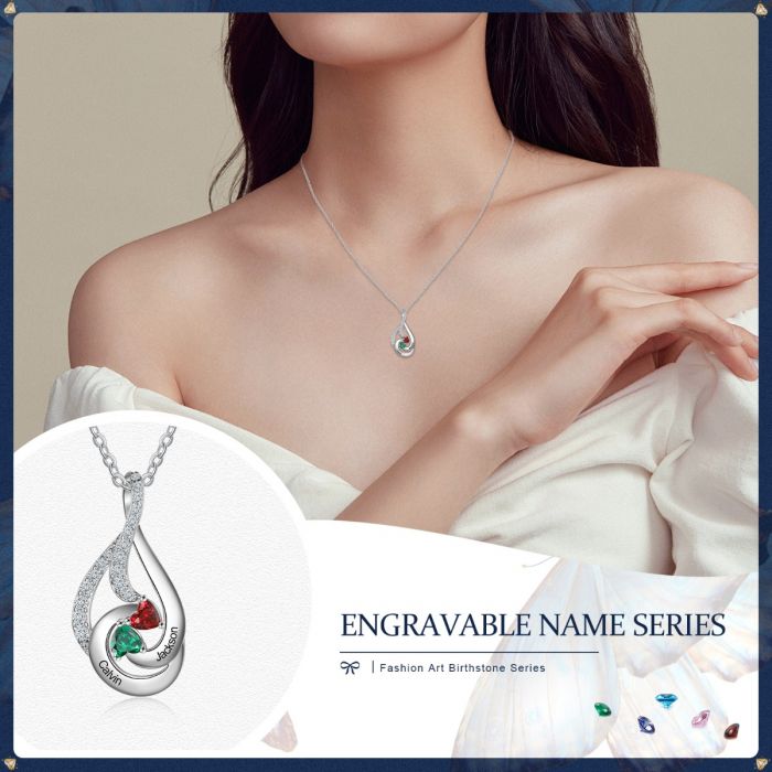 Sterling Silver Drop Shape Birthstone Necklace