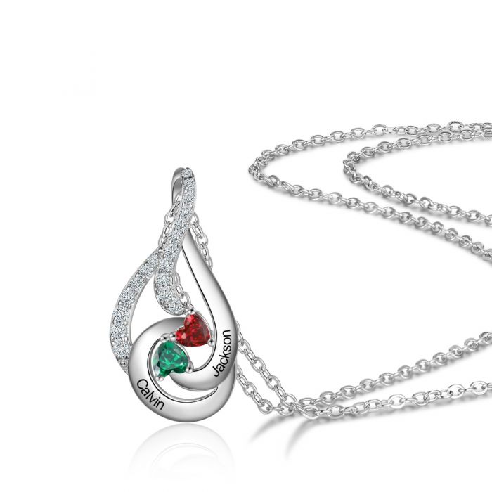 Sterling Silver Drop Shape Birthstone Necklace