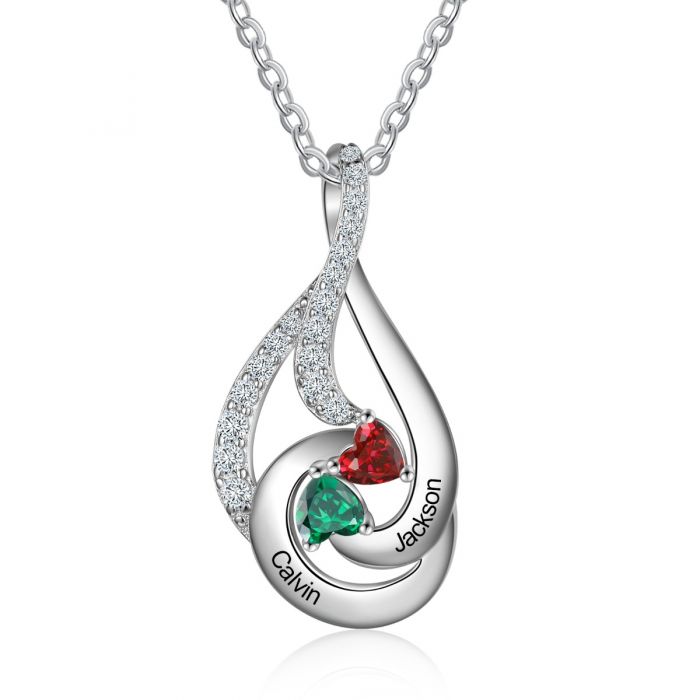 Sterling Silver Drop Shape Birthstone Necklace