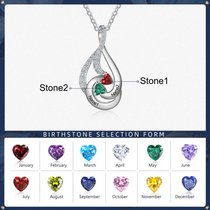 Sterling Silver Drop Shape Birthstone Necklace