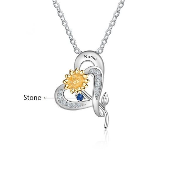 Sterling Silver Sunflower Heart Shape Pendant Necklace