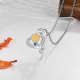 Sterling Silver Sunflower Heart Shape Pendant Necklace