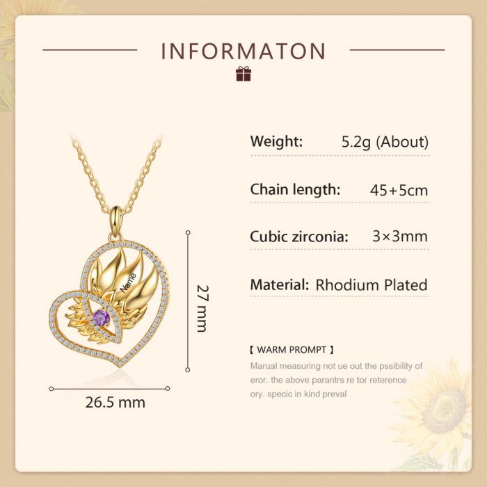 Gold Birthstone Sunflower Heart Shape Pendant Necklace