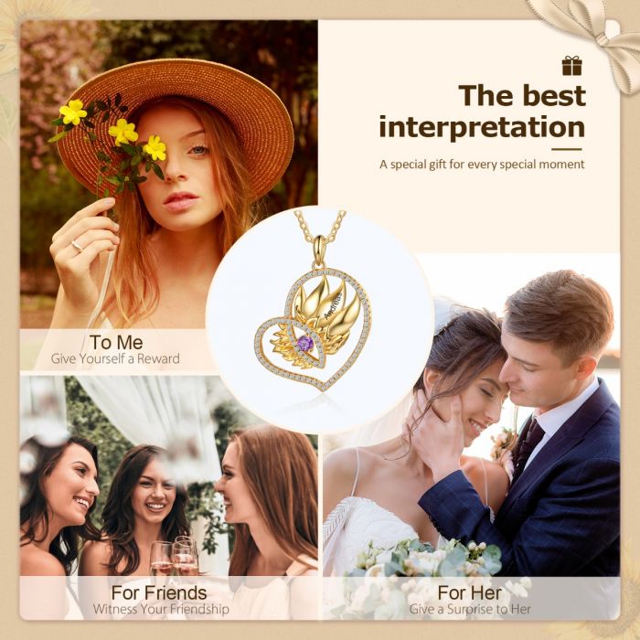 Gold Birthstone Sunflower Heart Shape Pendant Necklace