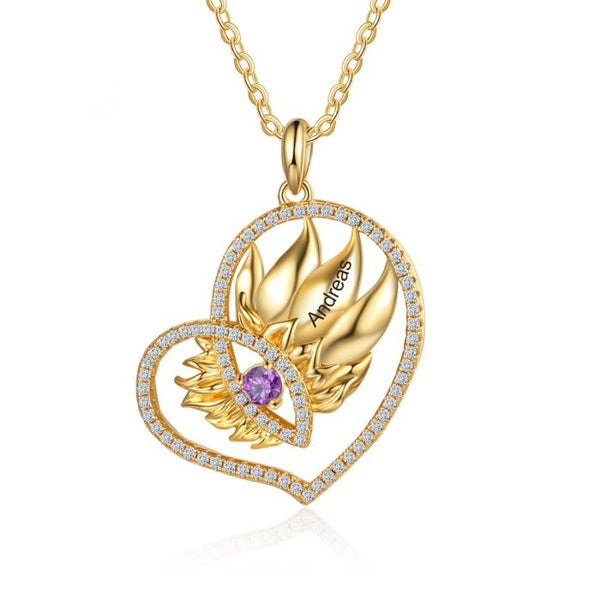 Gold Birthstone Sunflower Heart Shape Pendant Necklace