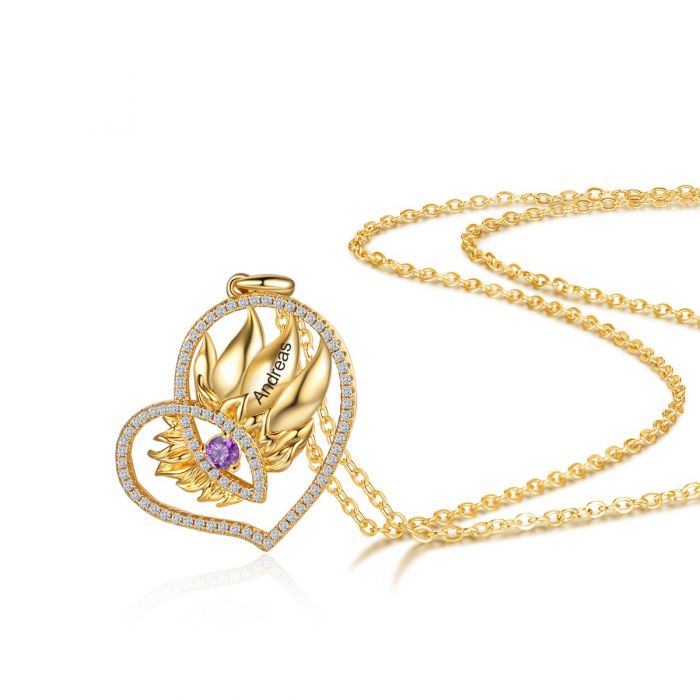 Gold Birthstone Sunflower Heart Shape Pendant Necklace