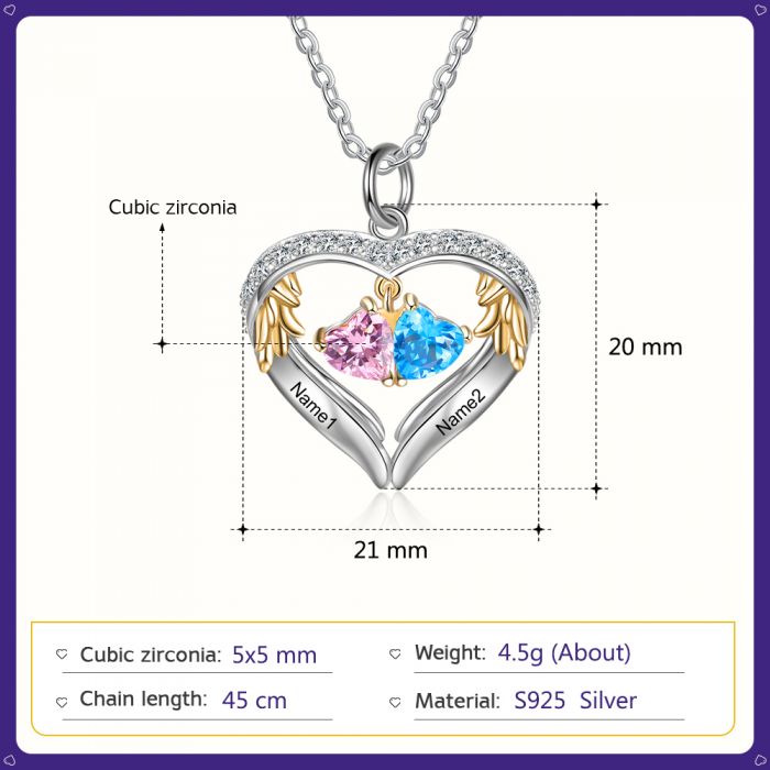 2 Birthstone Heart Shape Birthstone Necklace