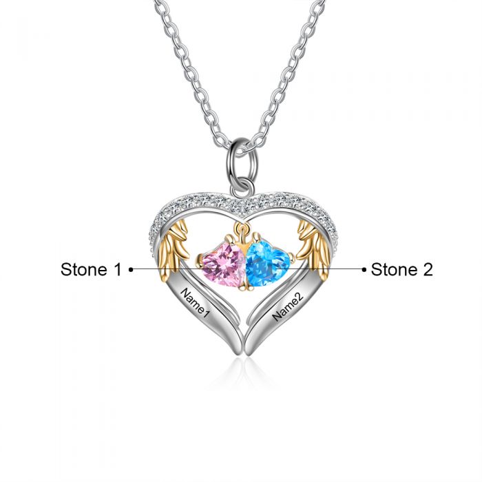 2 Birthstone Heart Shape Birthstone Necklace