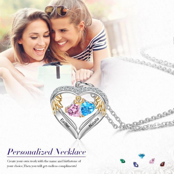 2 Birthstone Heart Shape Birthstone Necklace