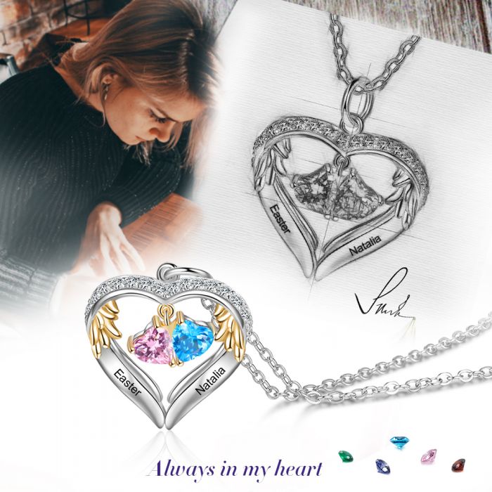 2 Birthstone Heart Shape Birthstone Necklace