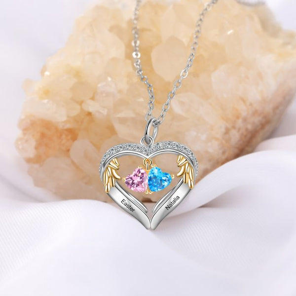 2 Birthstone Heart Shape Birthstone Necklace