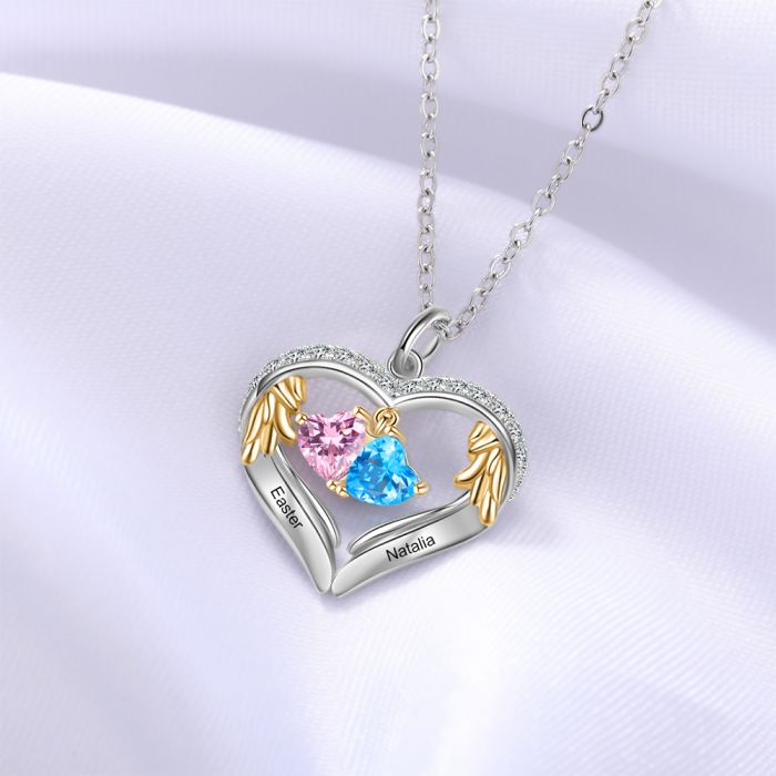 2 Birthstone Heart Shape Birthstone Necklace