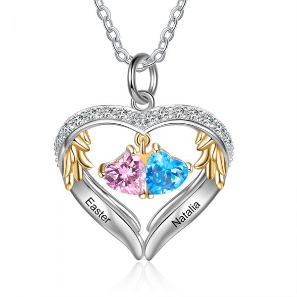 2 Birthstone Heart Shape Birthstone Necklace