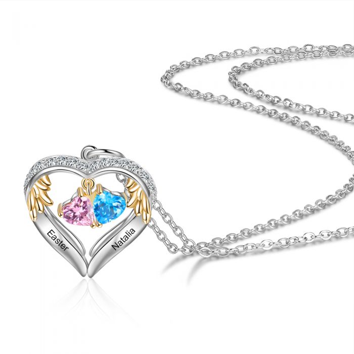 2 Birthstone Heart Shape Birthstone Necklace
